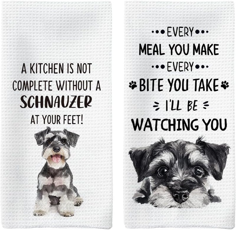 Tzhim Schnauzer Gifts Kitchen Towels Set of 2, Schnauzer Gifts for Women, Schnauzer Decor Dish Towels Tea Towels for Kitchen, Schnauzer Decorative Hand Towels, Dog Kitchen Bathroom Decor, 16x24inch - Image 1